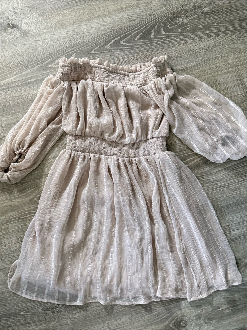 Cream Off-Shoulder Smocked Casual Dress